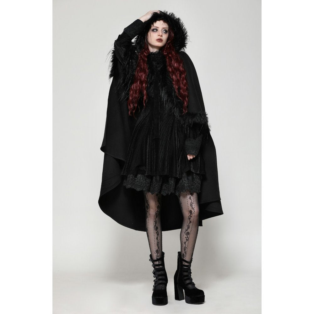 Dark in Love Francine Cloak with Faux Fur Trim and Oversized Hood