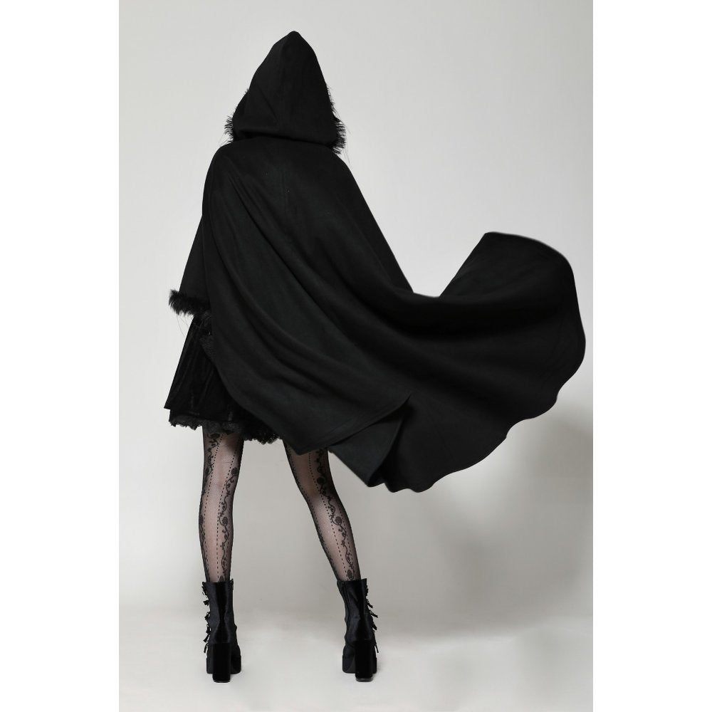 Dark in Love Francine Cloak with Faux Fur Trim and Oversized Hood