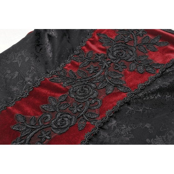 Dark in Love Delancy Gothic Black and Red Velvet Cold Shoulder Top