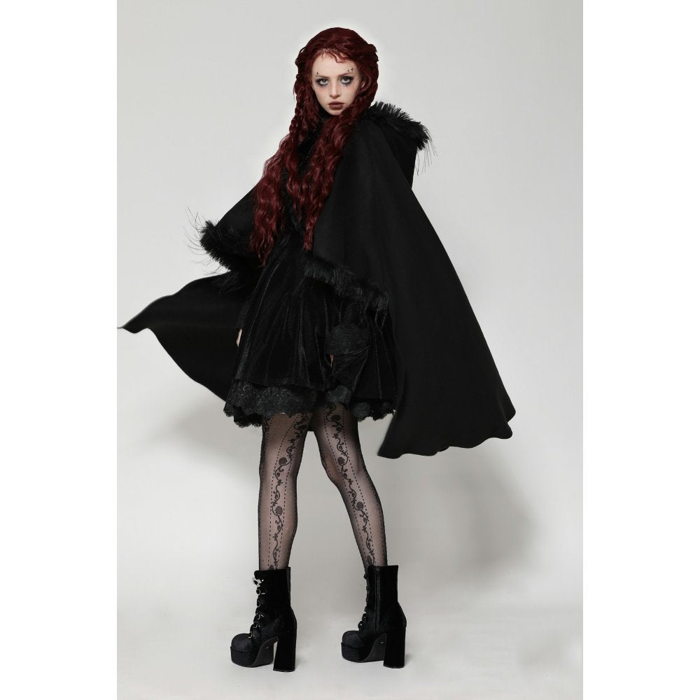 Dark in Love Francine Cloak with Faux Fur Trim and Oversized Hood