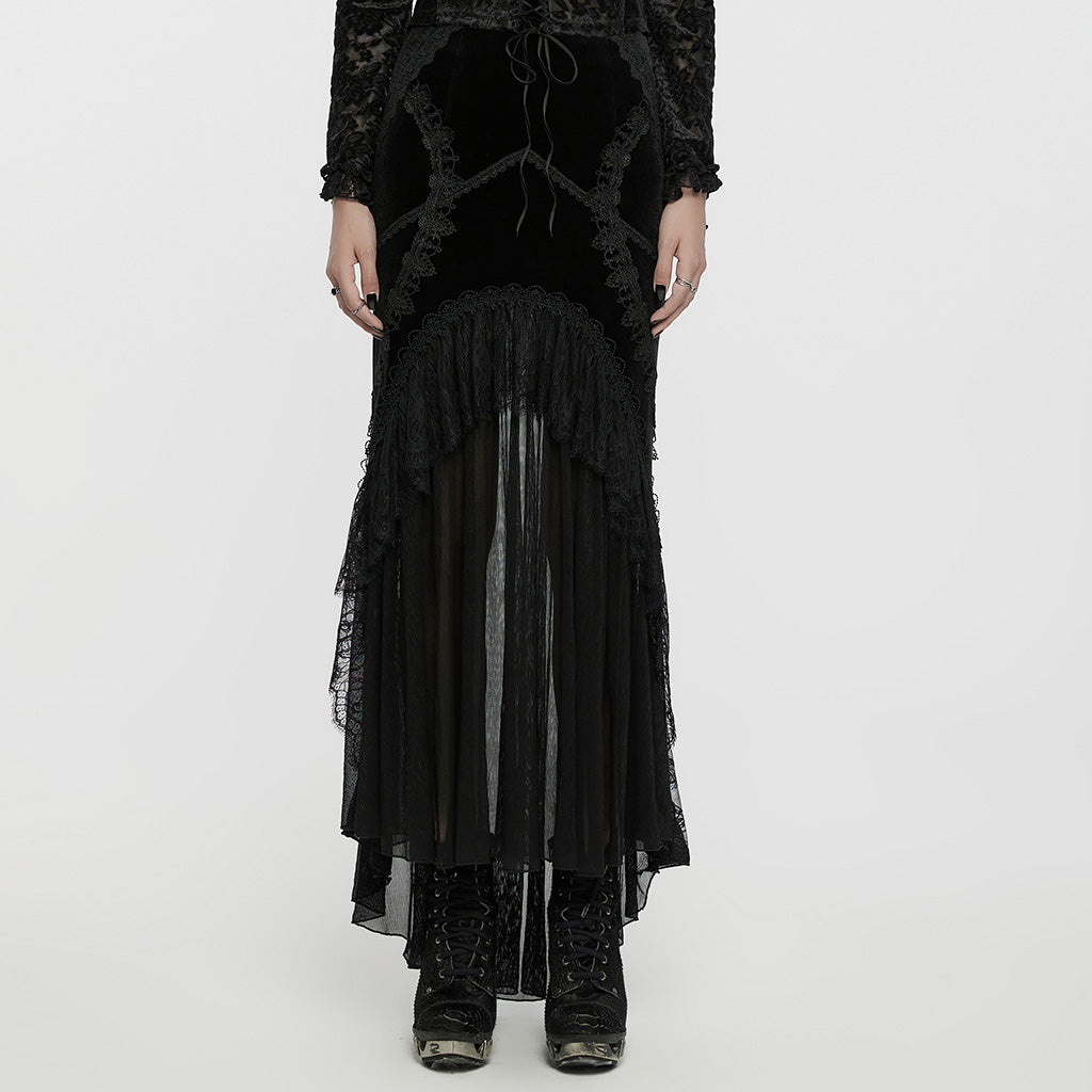 Punk Rave Minerva Black Velvet Fishtail Skirt