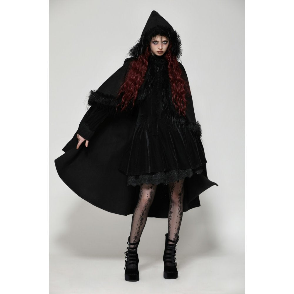 Dark in Love Francine Cloak with Faux Fur Trim and Oversized Hood