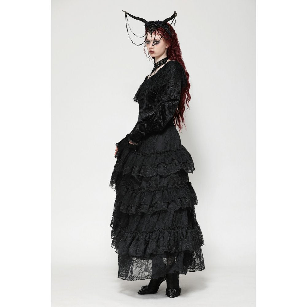 Dark in Love Romilly Lace Trimmed Jacquard Velvet Top