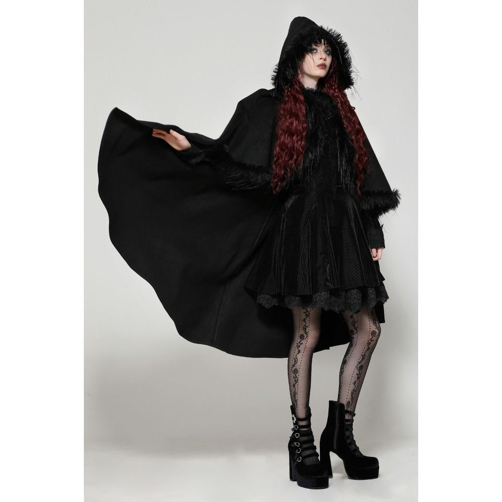 Dark in Love Francine Cloak with Faux Fur Trim and Oversized Hood