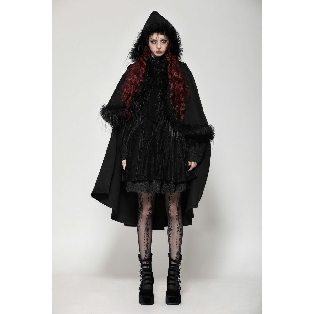 Dark in Love Francine Cloak with Faux Fur Trim and Oversized Hood