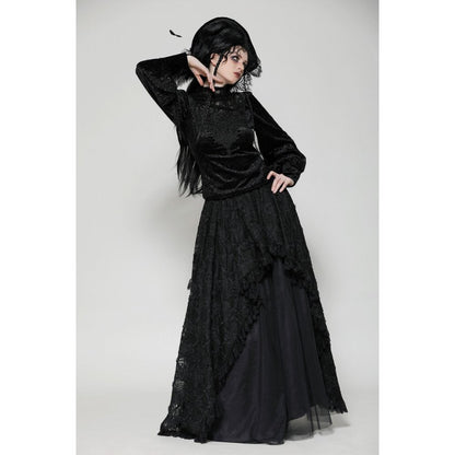 Dark in Love Cyra Gothic Jacquard Velvet Bell Sleeve Top