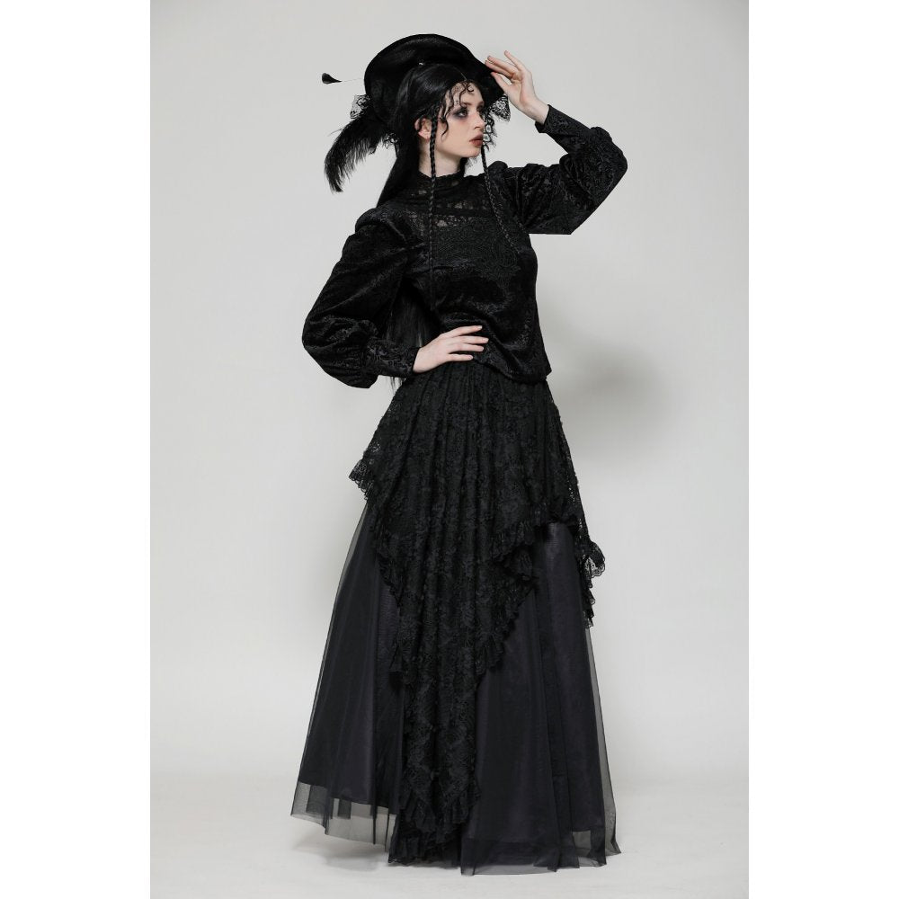 Dark in Love Cyra Gothic Jacquard Velvet Bell Sleeve Top