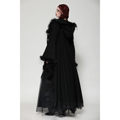 Dark in Love Eira Lace and Faux Fur Trimmed Hooded Coat