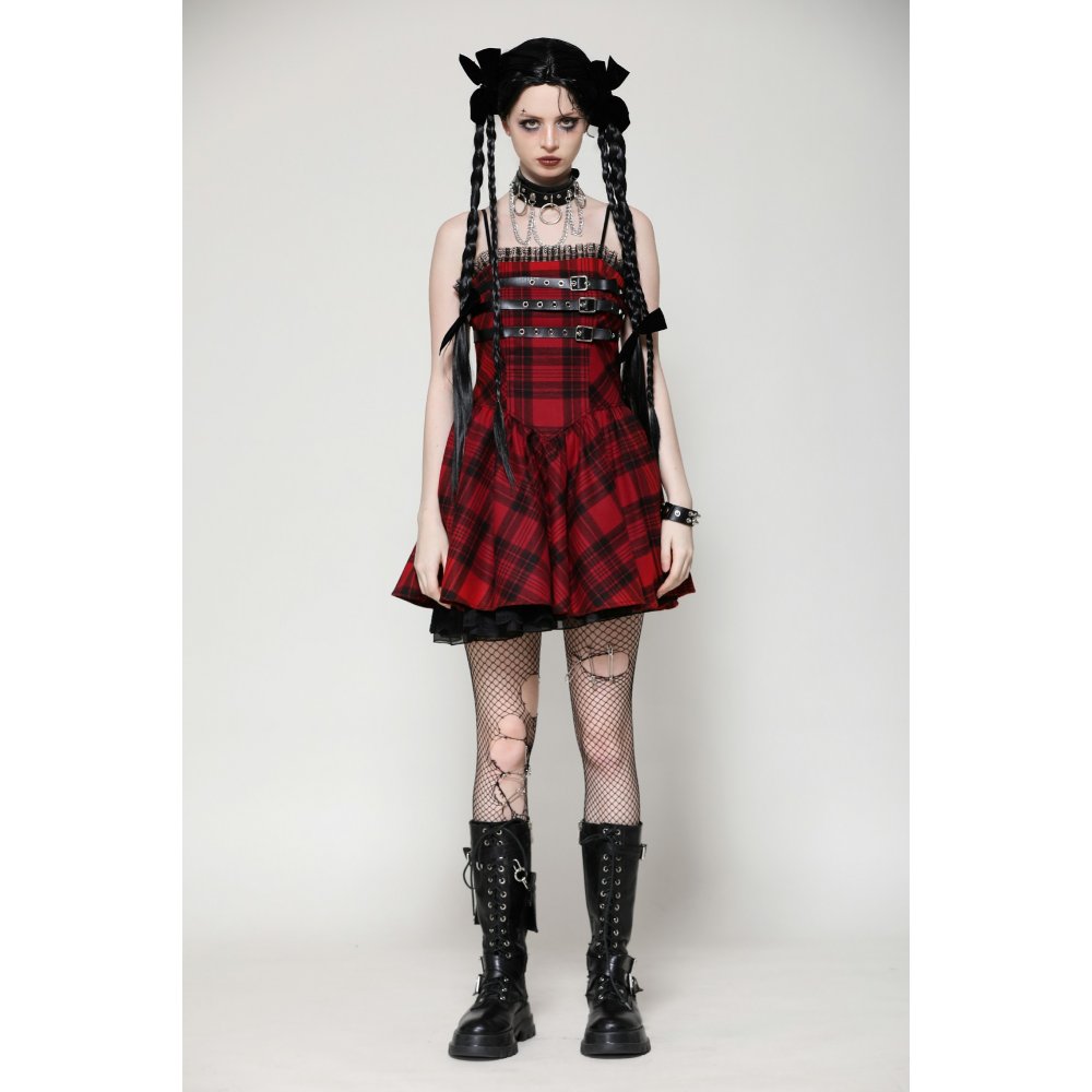 Dark in Love Evelyn Black and Red Tartan Mini Dress