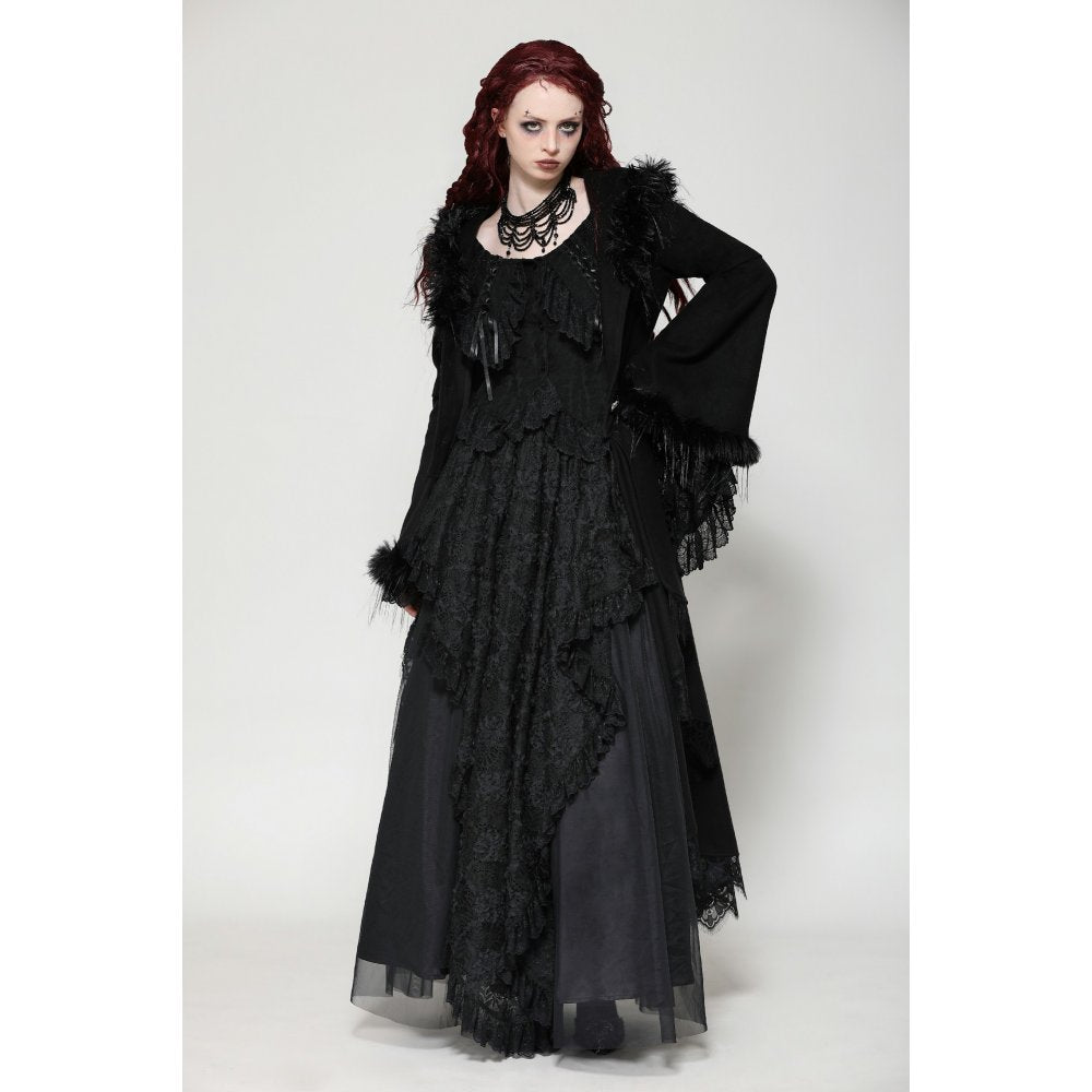 Dark in Love Eira Lace and Faux Fur Trimmed Hooded Coat