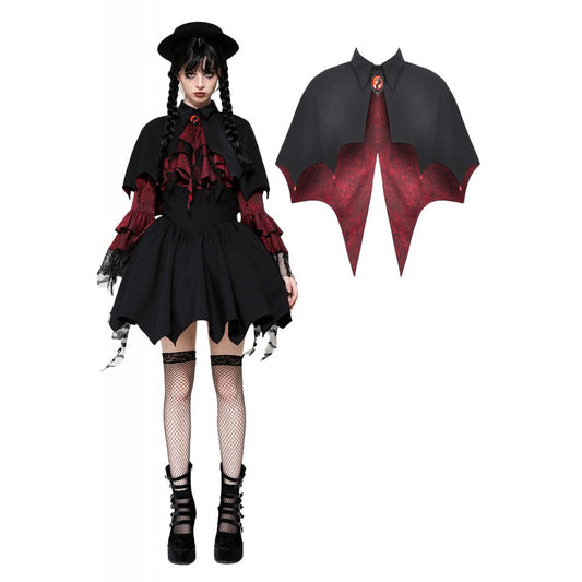 Dark in Love Camazotz Vampire Bat Shaped Capelet in Black and Blood Red