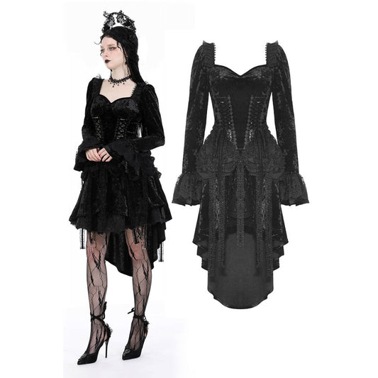 Dark in Love Annalise Gothic Velvet Dovetail Dress - Kate's Clothing