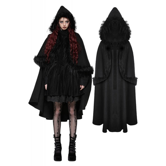 Dark in Love Francine Cloak with Faux Fur Trim and Oversized Hood