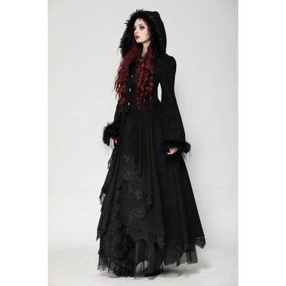 Dark in Love Eira Lace and Faux Fur Trimmed Hooded Coat