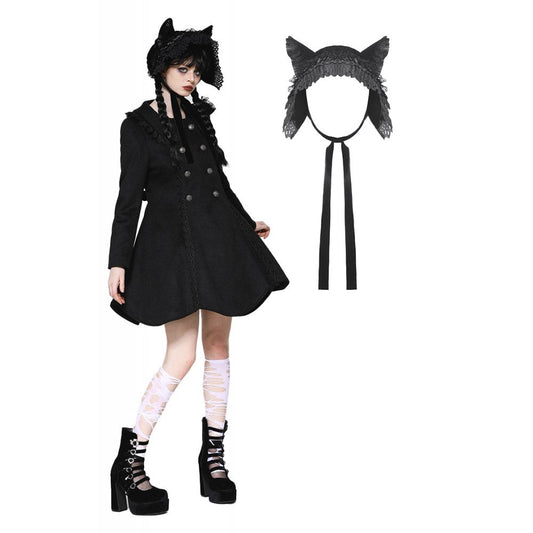 Dark in Love Fia Velvet Bonnet with Cat Ears