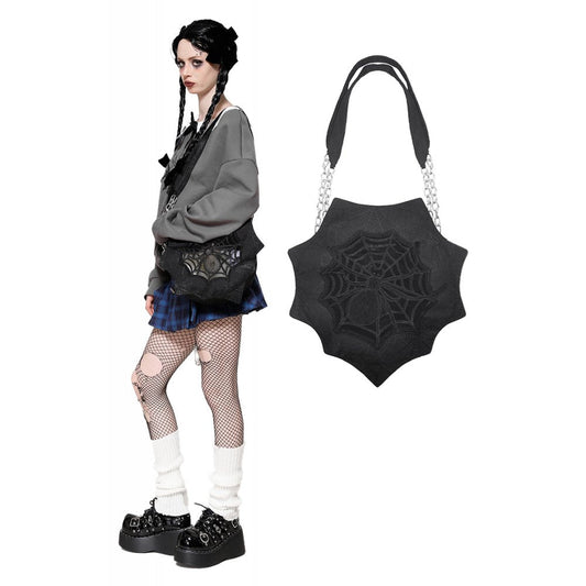 Dark in Love Arachnida Spider and Web Embroidered Shoulder Bag