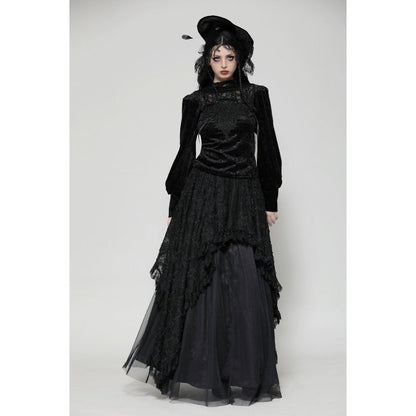 Dark in Love Cyra Gothic Jacquard Velvet Bell Sleeve Top