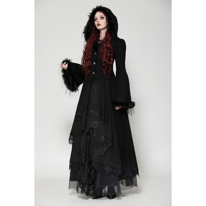 Dark in Love Eira Lace and Faux Fur Trimmed Hooded Coat