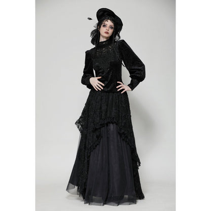 Dark in Love Cyra Gothic Jacquard Velvet Bell Sleeve Top