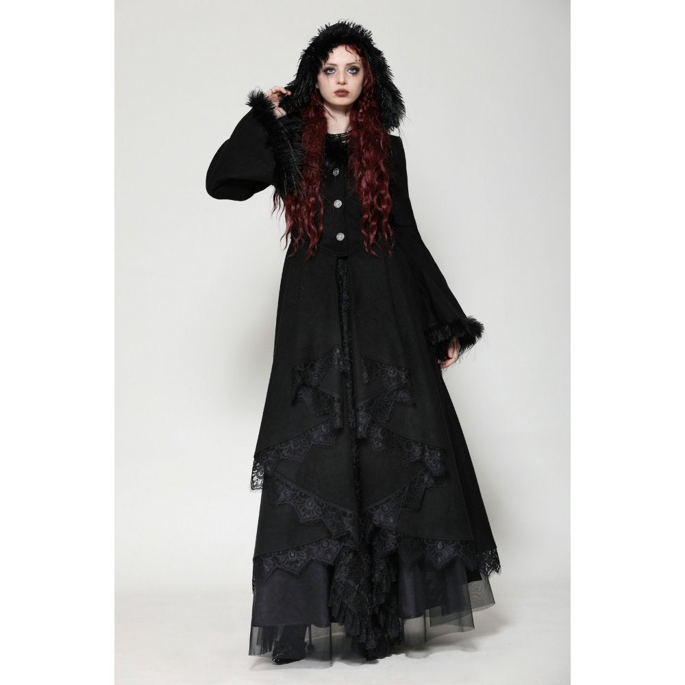 Dark in Love Eira Lace and Faux Fur Trimmed Hooded Coat