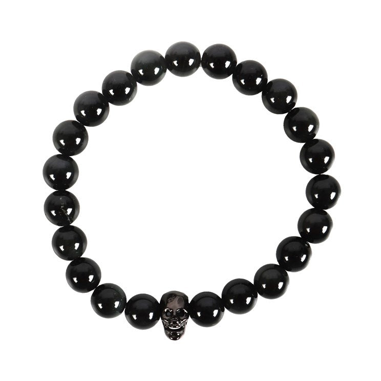 Gothic Gifts Black Obsidian Skull Bracelet - Kate's Clothing