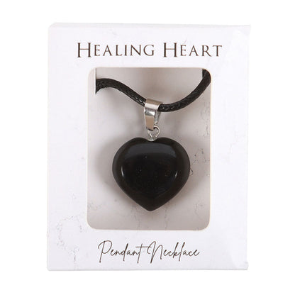 Gothic Gifts Black Obsidian Healing Crystal Heart Necklace - Kate's Clothing