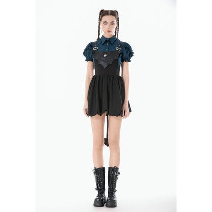 Dark In Love Lilith Bat Harness Bubble Dress styled over a shirt