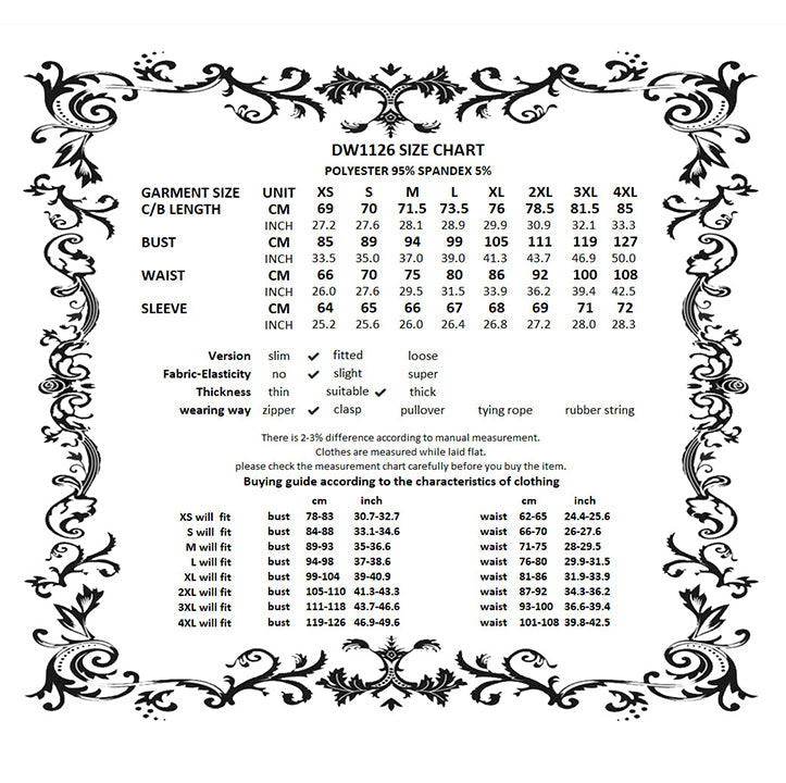 Dark In Love Lilith Bat Harness Bubble Dress size chart