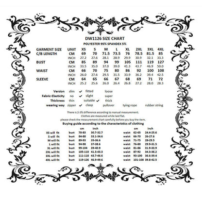 Dark In Love Lilith Bat Harness Bubble Dress size chart