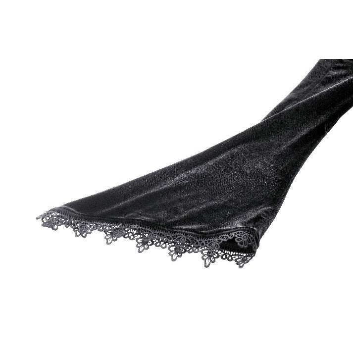 Dark in Love Kaia Velvet Ruffle Off-Shoulder Gothic Mermaid Dress closeup of the sleeve showing the belled shape and lace trim