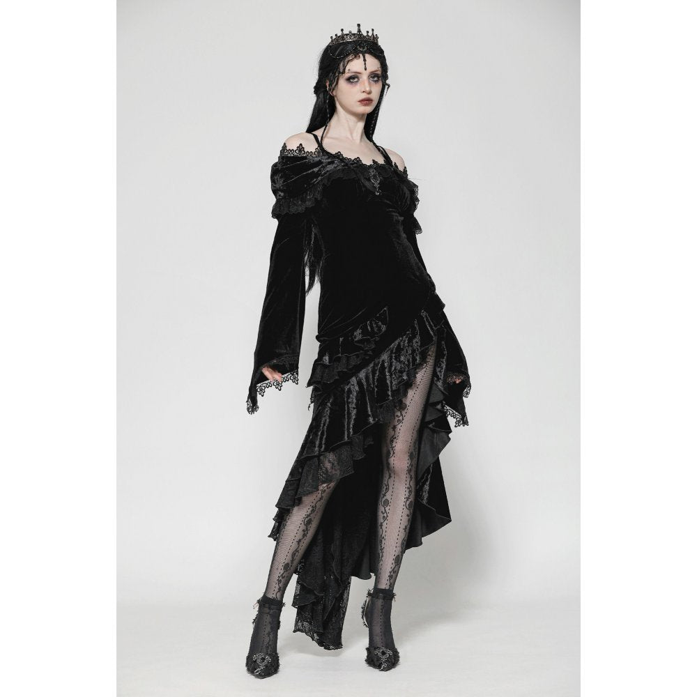 Dark in Love Kaia Velvet Ruffle Off-Shoulder Gothic Mermaid Dress on a model - view 1