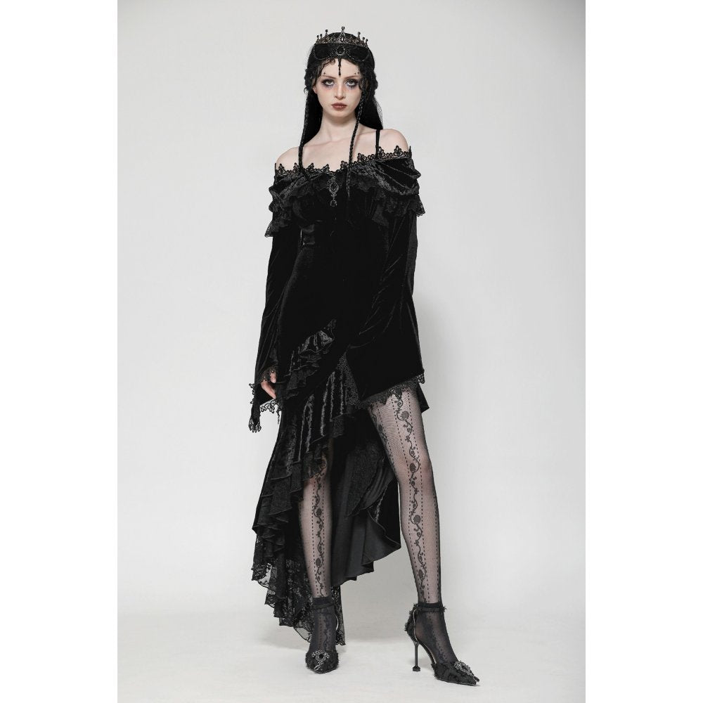 Dark in Love Kaia Velvet Ruffle Off-Shoulder Gothic Mermaid Dress on a model view 2