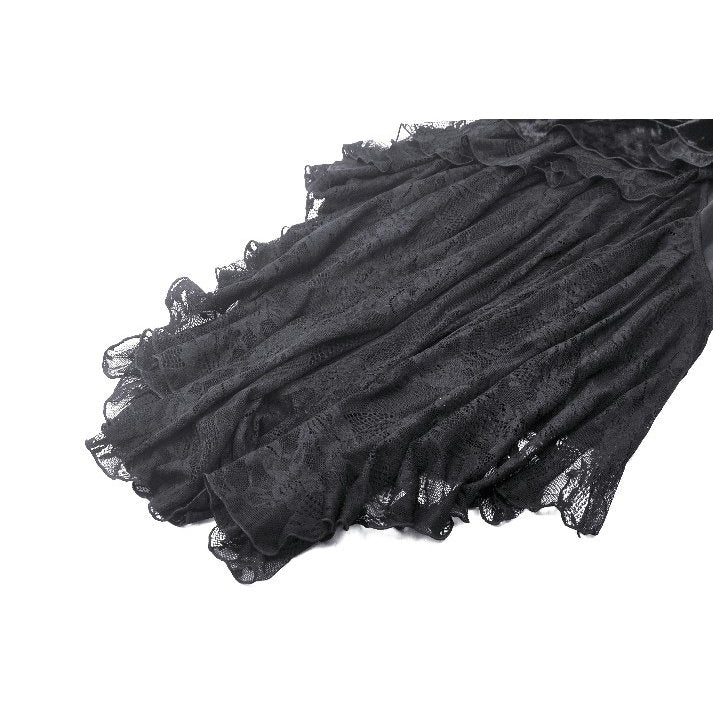 Dark in Love Kaia Velvet Ruffle Off-Shoulder Gothic Mermaid Dress closeup of the lower inside showing the lace layer