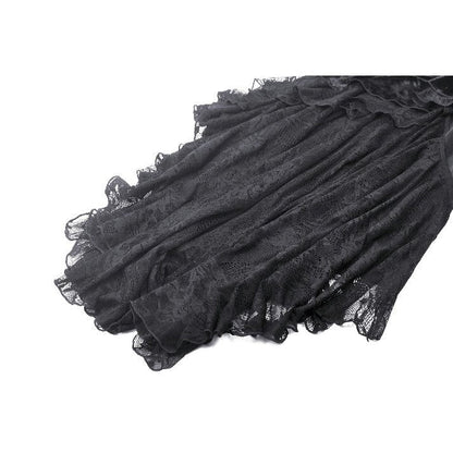 Dark in Love Kaia Velvet Ruffle Off-Shoulder Gothic Mermaid Dress closeup of the lower inside showing the lace layer