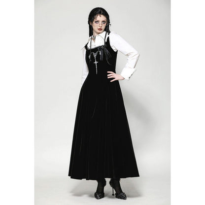 Dark in Love Lux Black Velvet Horn Embroidery Maxi Dress - Kate's Clothing