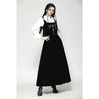 Dark in Love Lux Black Velvet Horn Embroidery Maxi Dress - Kate's Clothing
