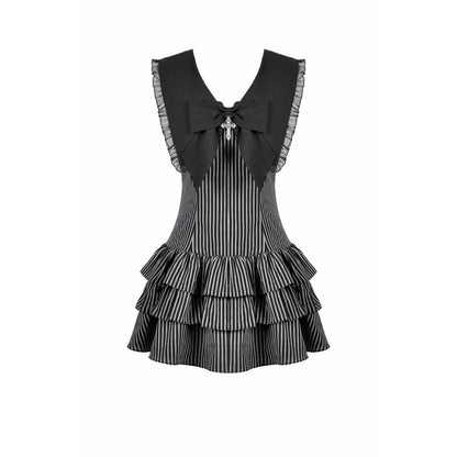 Dark in Love Vintage Striped Ruffle Tier Dress front view