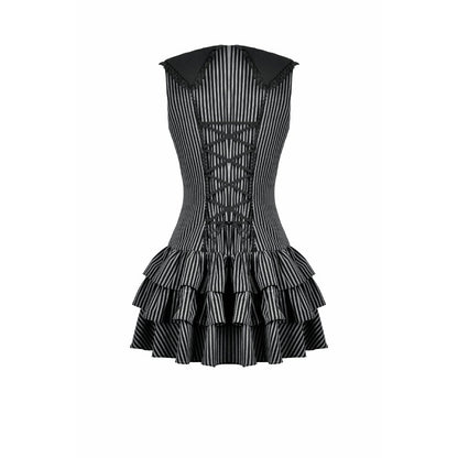 Dark in Love Vintage Striped Ruffle Tier Dress adjustable lace up back