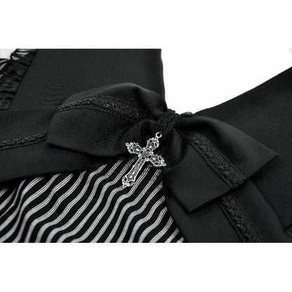 Dark in Love Vintage Striped Ruffle Tier Dress cross pendant closeup