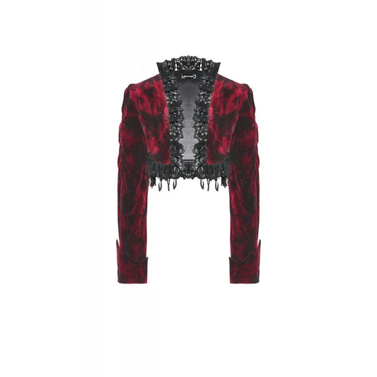 Dark in Love Black and Burgundy Velvet Tatiana Cropped Jacket - Kate's Clothing