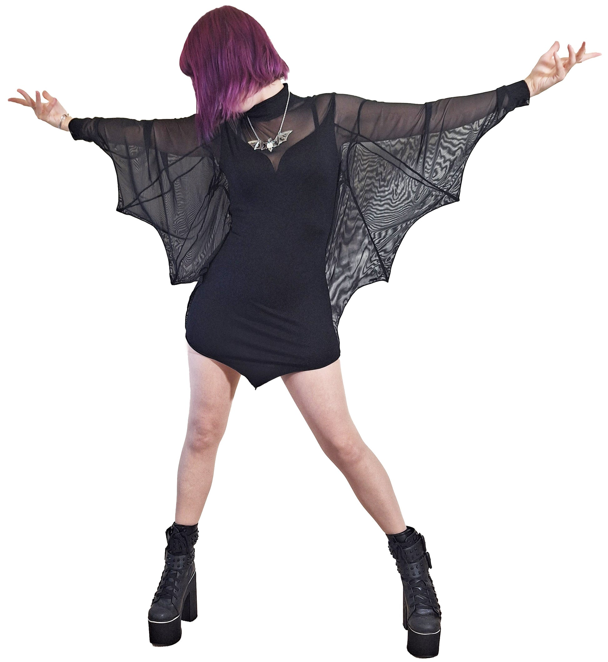 Necessary Evil Cybele Mini Dress with Bat Wing Effect Sleeves - Kate's Clothing