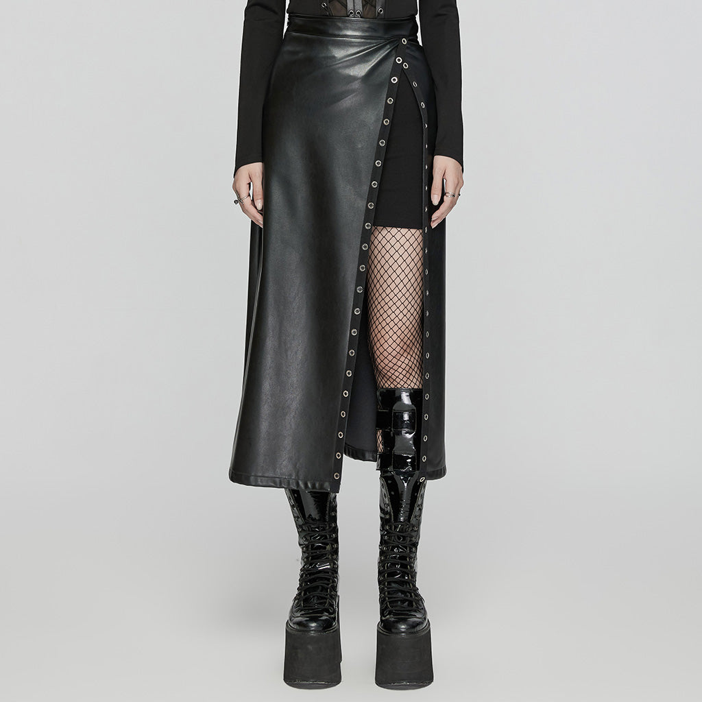 Punk Rave Imogen Faux Leather Midi Split skirt