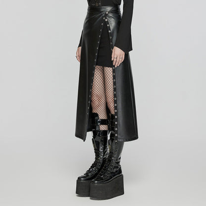 Punk Rave Imogen Faux Leather Midi Split skirt