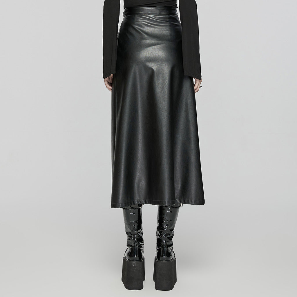 Punk Rave Imogen Faux Leather Midi Split skirt