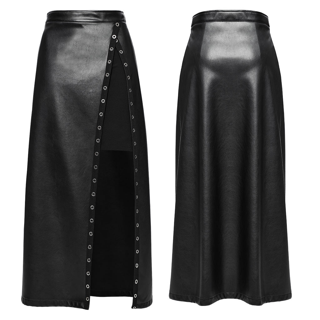 Punk Rave Imogen Faux Leather Midi Split skirt