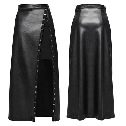 Punk Rave Imogen Faux Leather Midi Split skirt