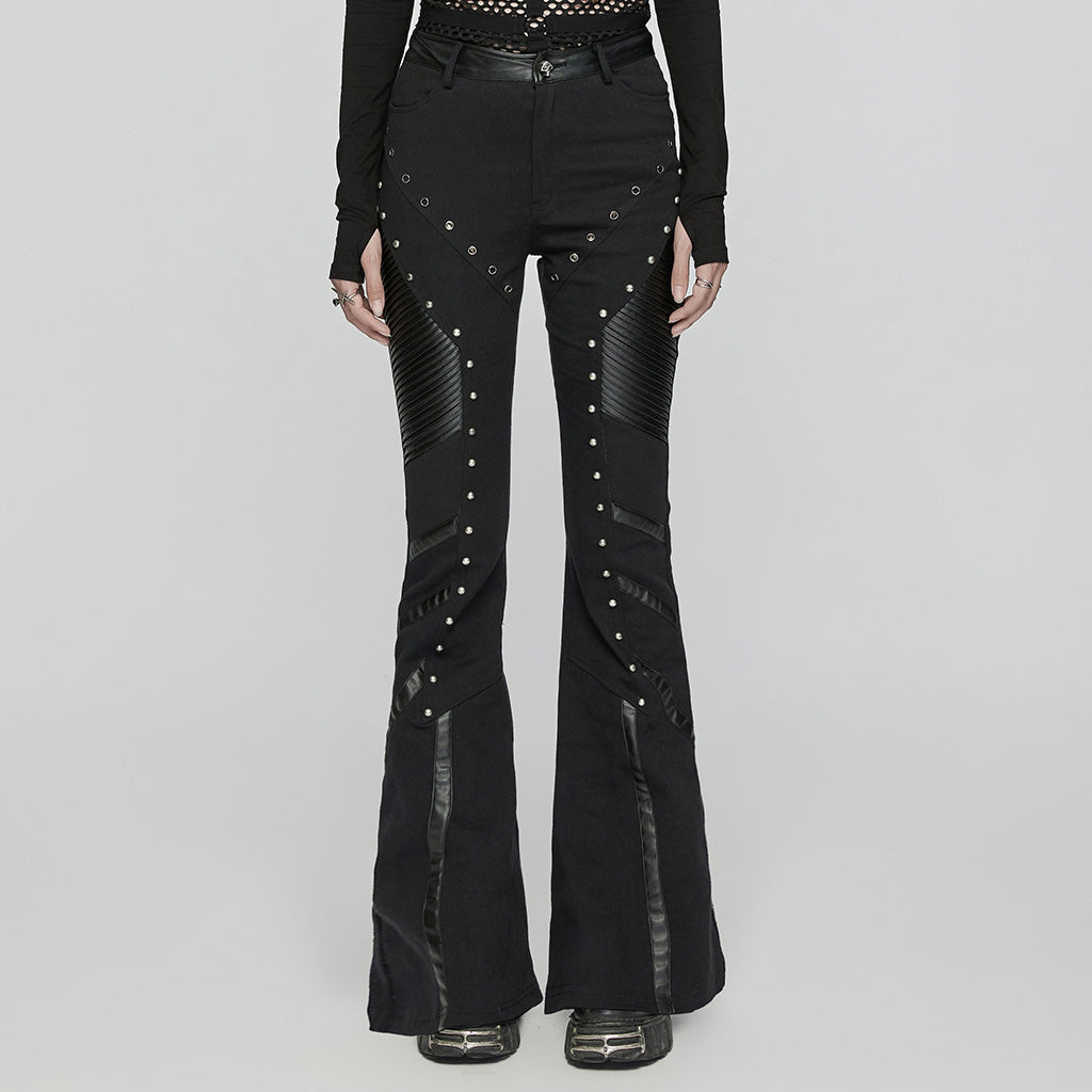 Punk Rave Giacinda Spliced Faux Leather Flared Trousers