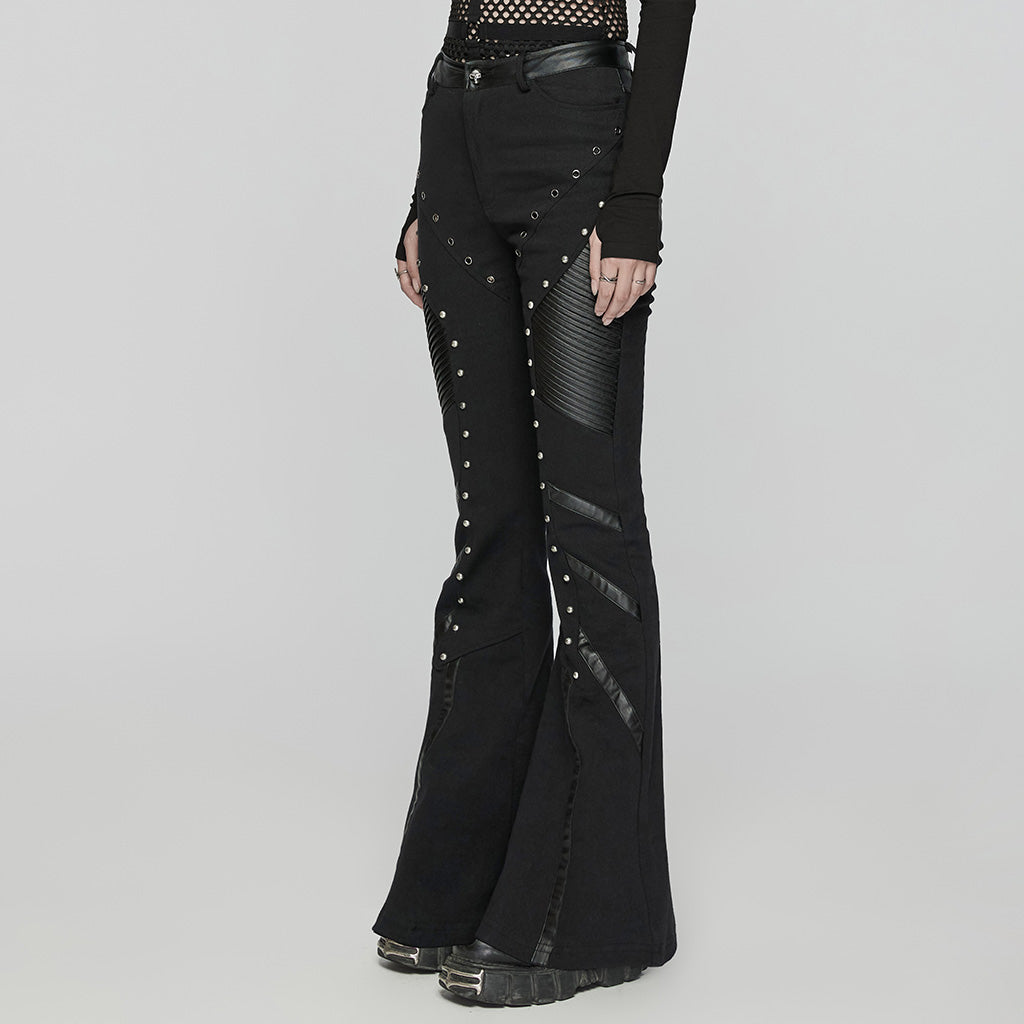 Punk Rave Giacinda Spliced Faux Leather Flared Trousers