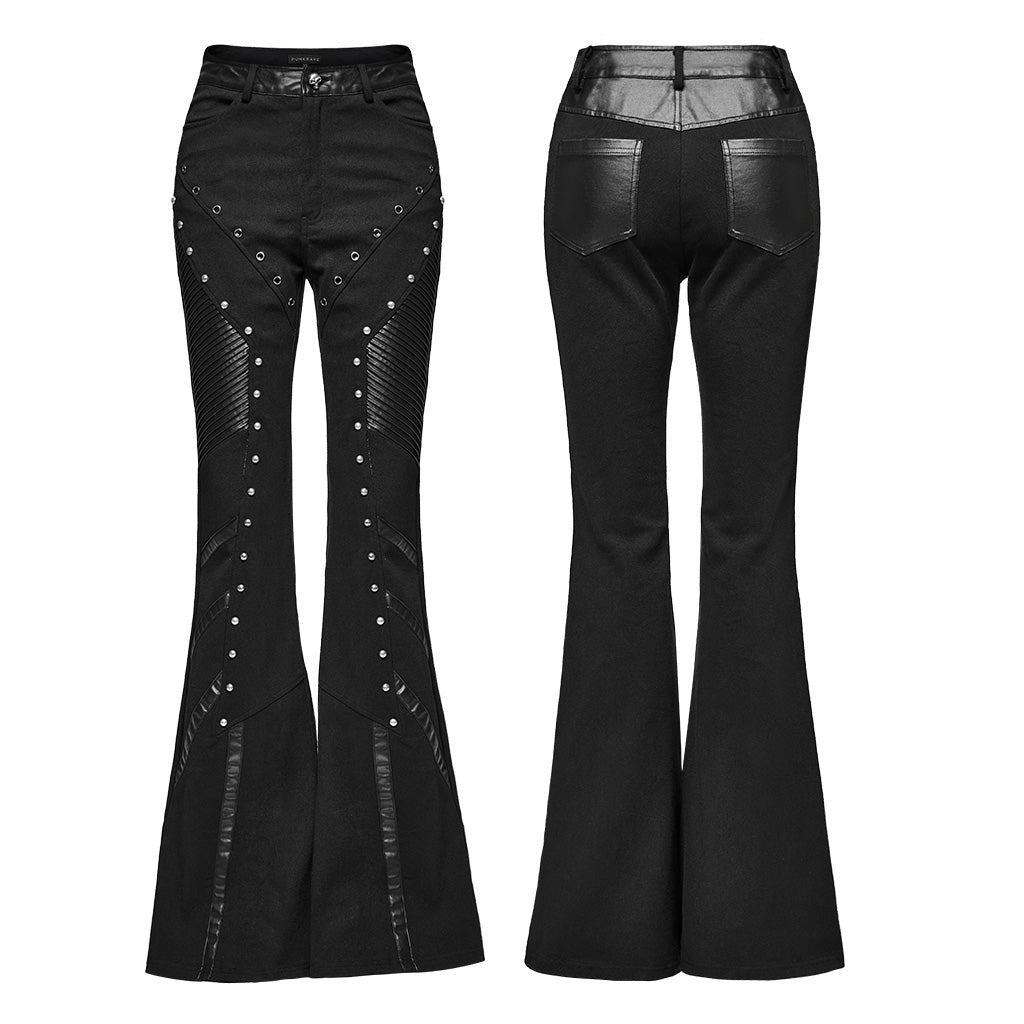 Punk Rave Giacinda Spliced Faux Leather Flared Trousers