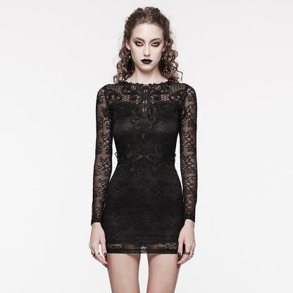 Punk Rave Theia Lacey Gothic Mini Dress with Feature Neckline - Kate's Clothing